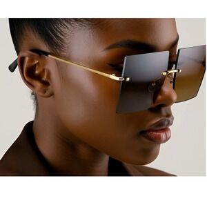 Square Sunglasses Rimless Oversized Fashion Trendy Designer Women Lentes‎ Gafas